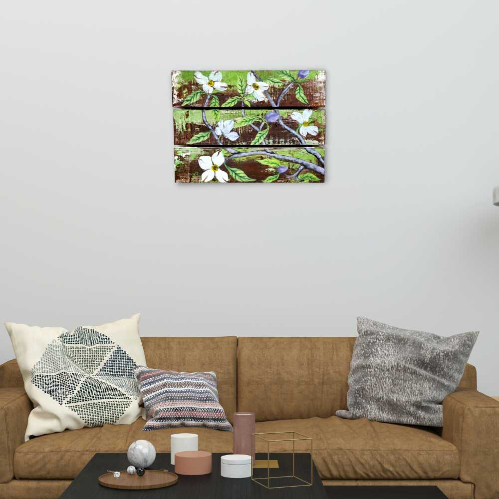 Magnolia Flowers on Wooden Panels