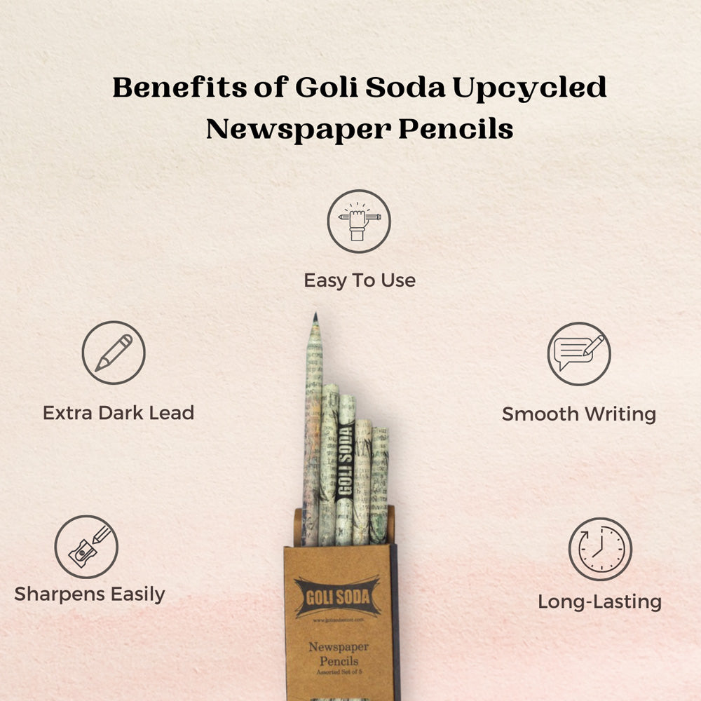 Goli Soda Upcycled Plain Newspaper Pencils (Pack of 5)