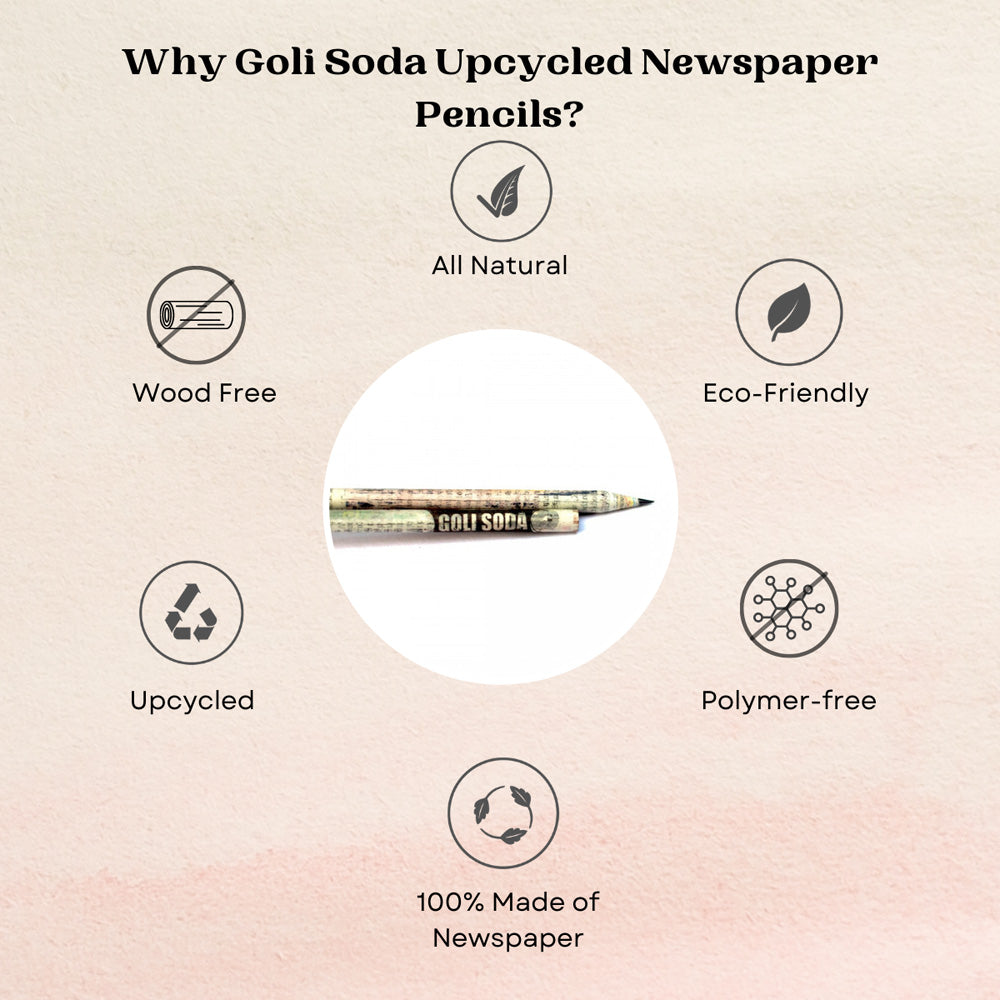Goli Soda Upcycled Plain Newspaper Pencils (Pack of 20)