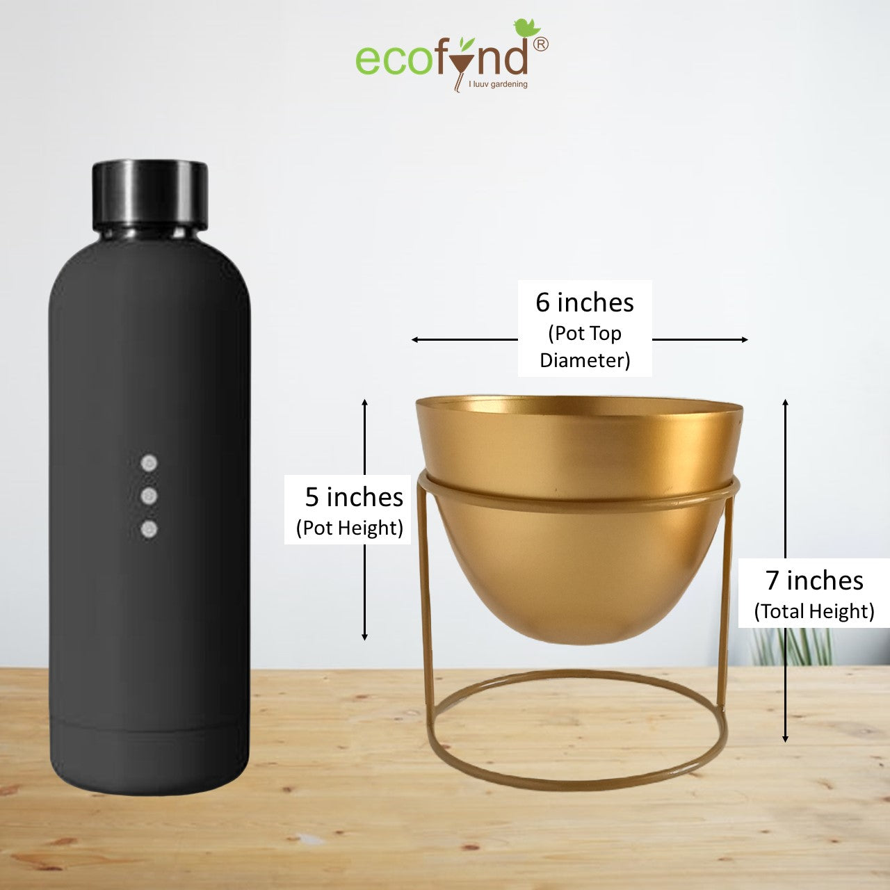 ecofynd Golden Alle Metal Plant Pot with Stand