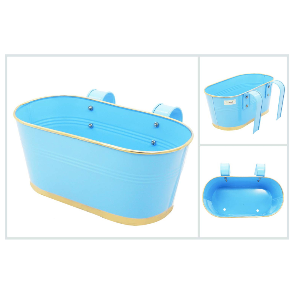 ecofynd Blue Oval Balcony Railing Planter with Detachable Handle (Set of 3)