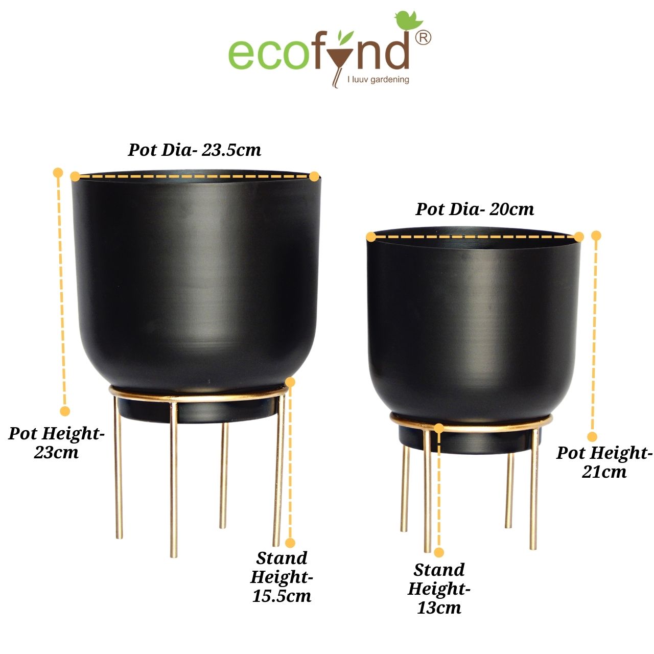 ecofynd Black Eva Metal Plant Pot with Stand (Set of 2)