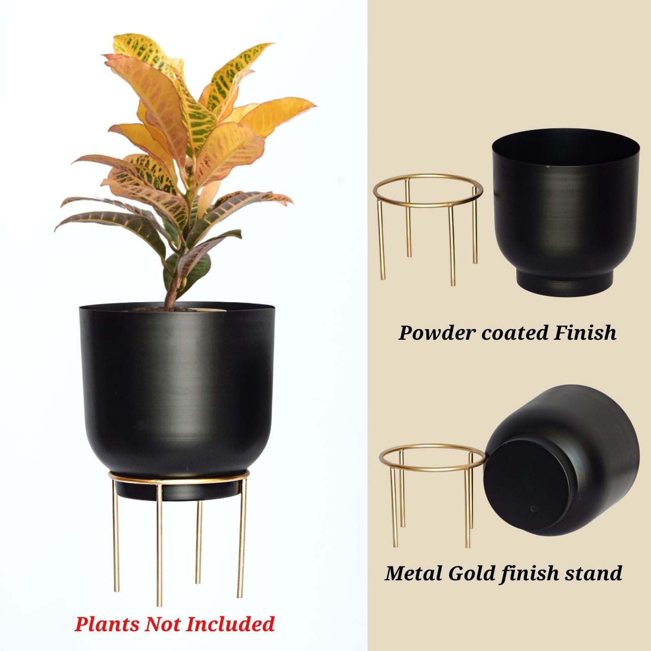 ecofynd Black Eva Metal Plant Pot with Stand (Set of 2)