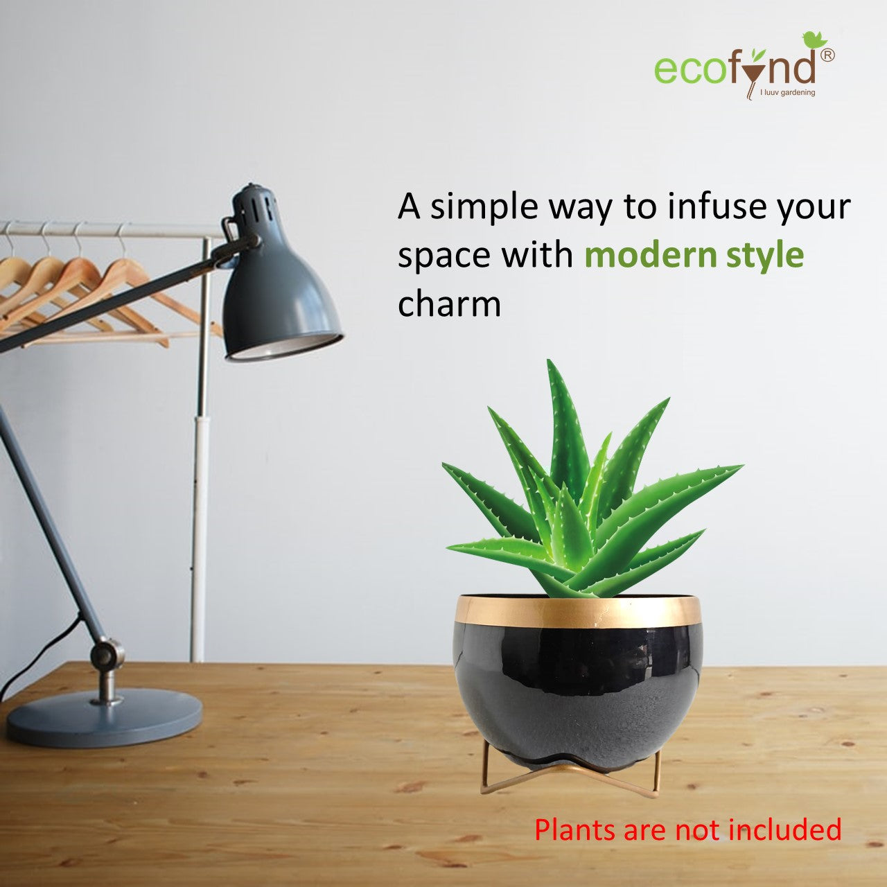 ecofynd Black Metal Planter Pot with Gold Stand