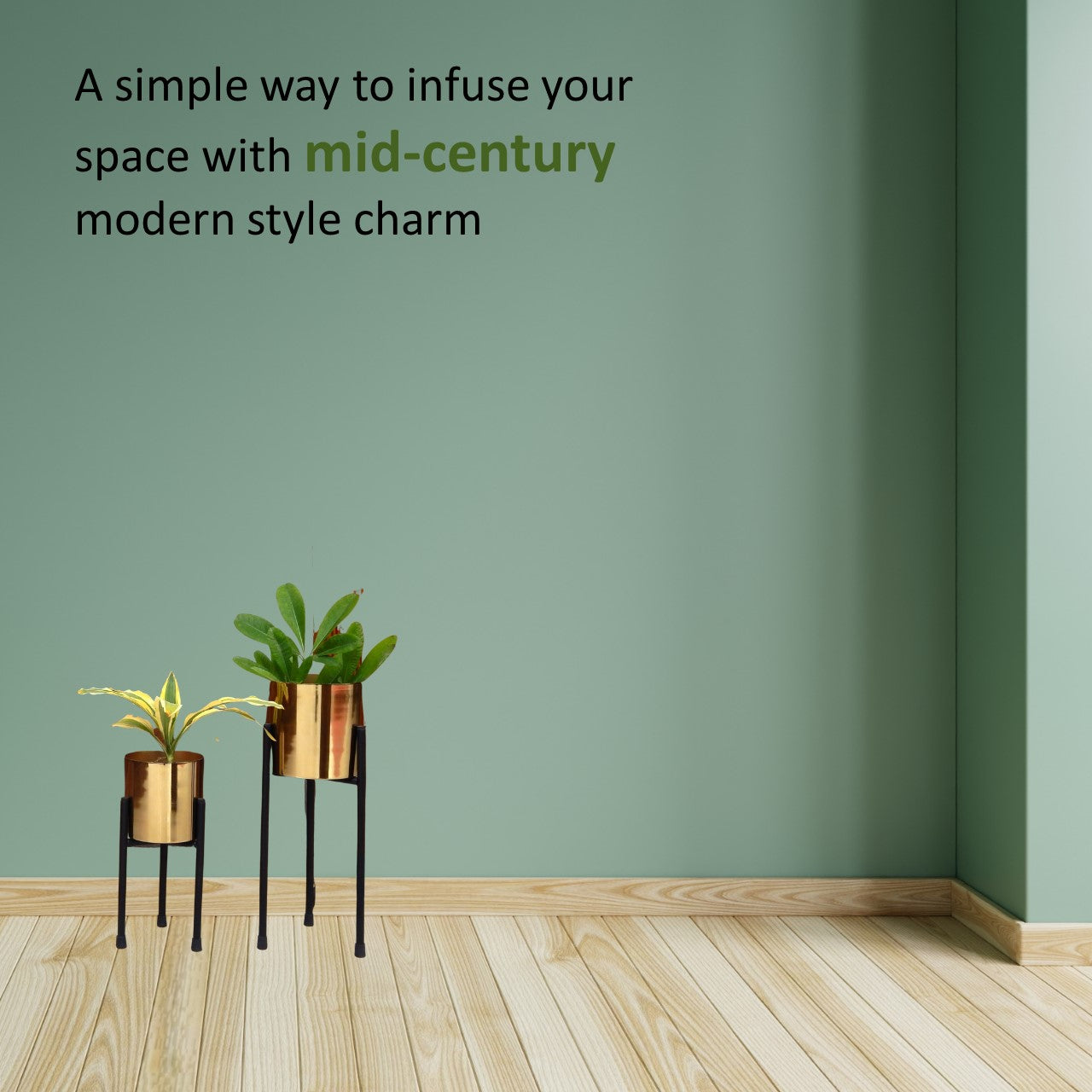 ecofynd Golden Emma Mid Century Metal Plant Pot Set