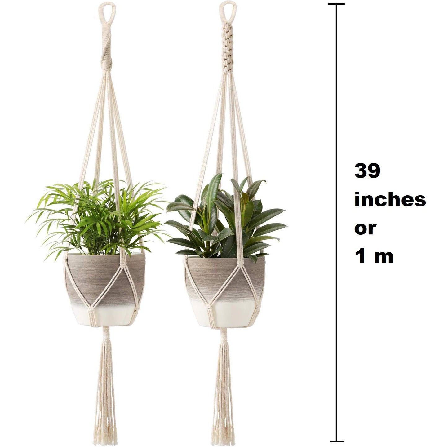 ecofynd White Macrame Cotton Boho Plant Hanger (Pack of 2)