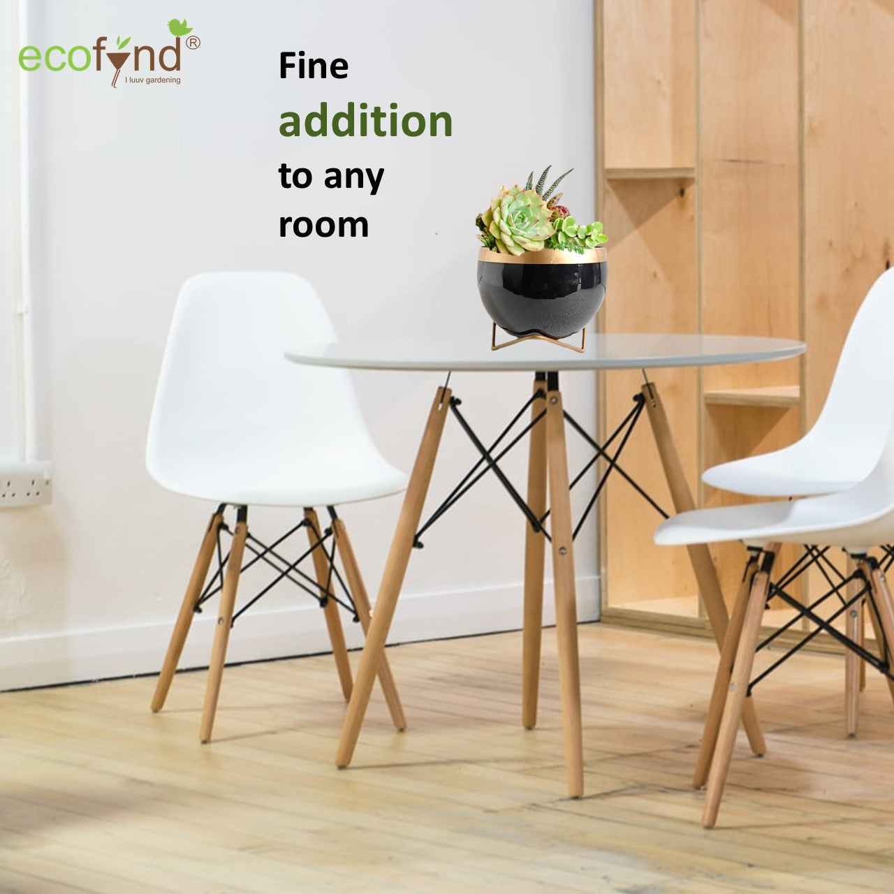 ecofynd Black Metal Planter Pot with Gold Stand