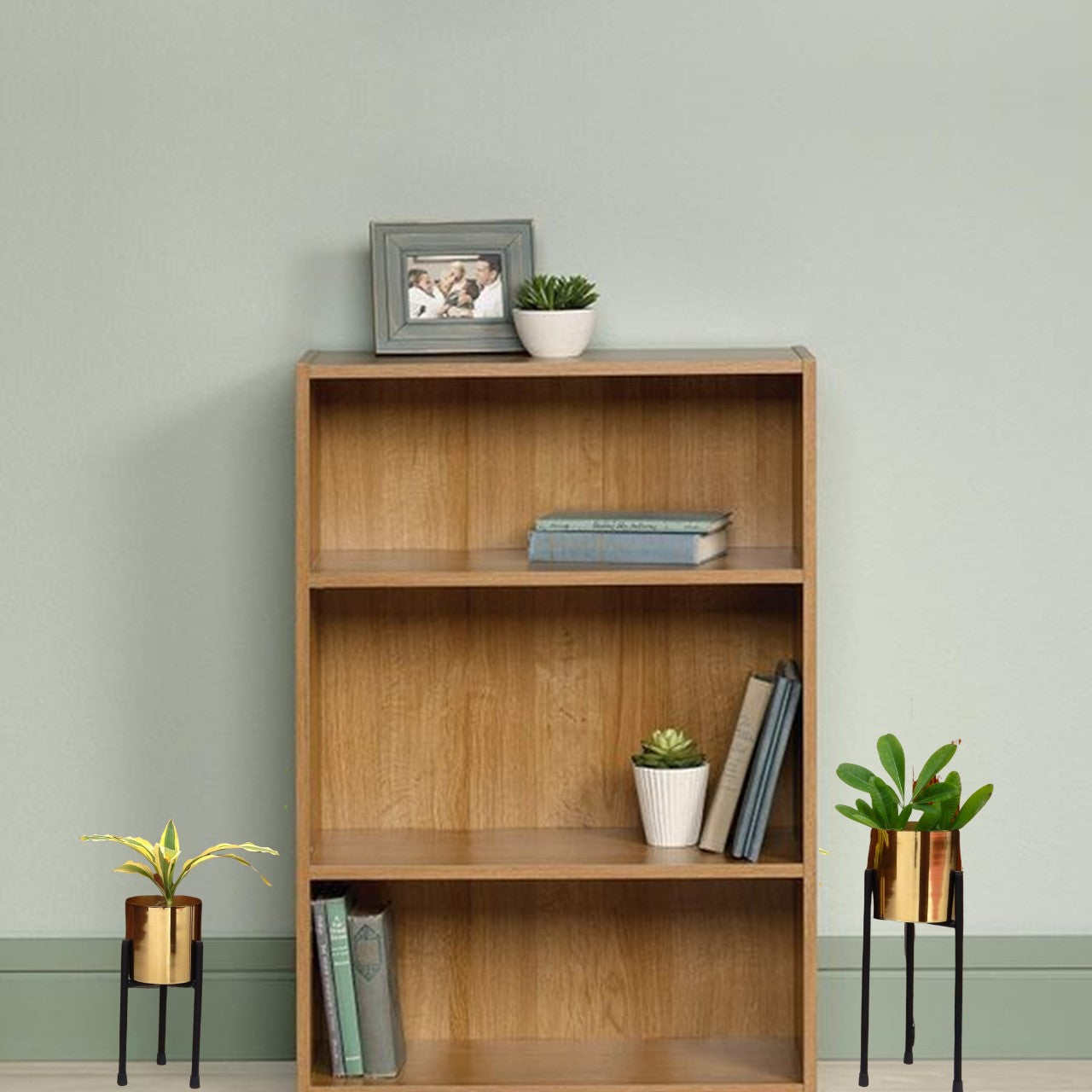 ecofynd Golden Emma Mid Century Metal Plant Pot Set