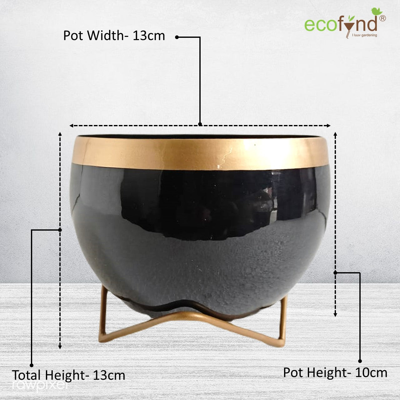 ecofynd Black Metal Planter Pot with Gold Stand