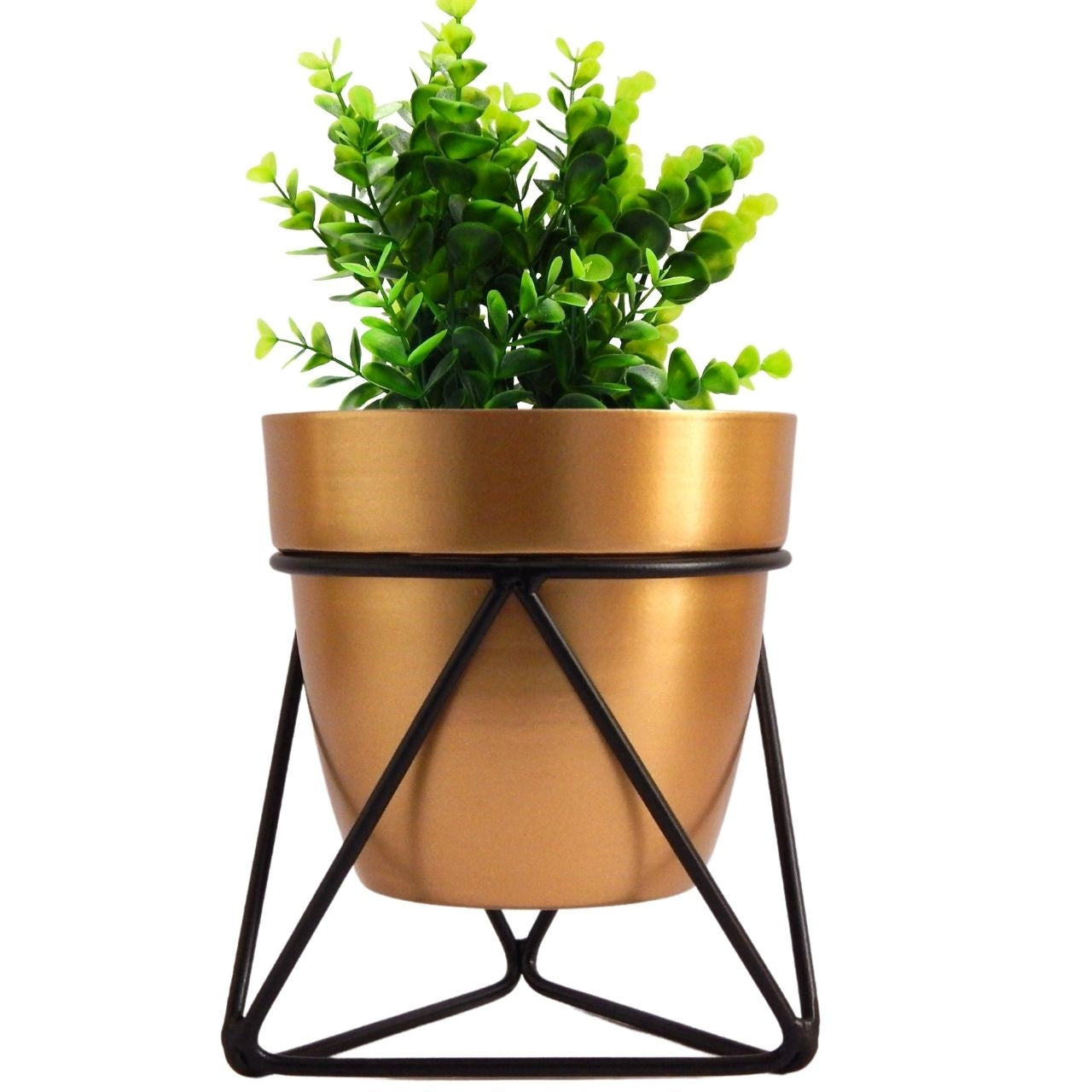 ecofynd Noa Gold Metal Planter Pot with Black Stand