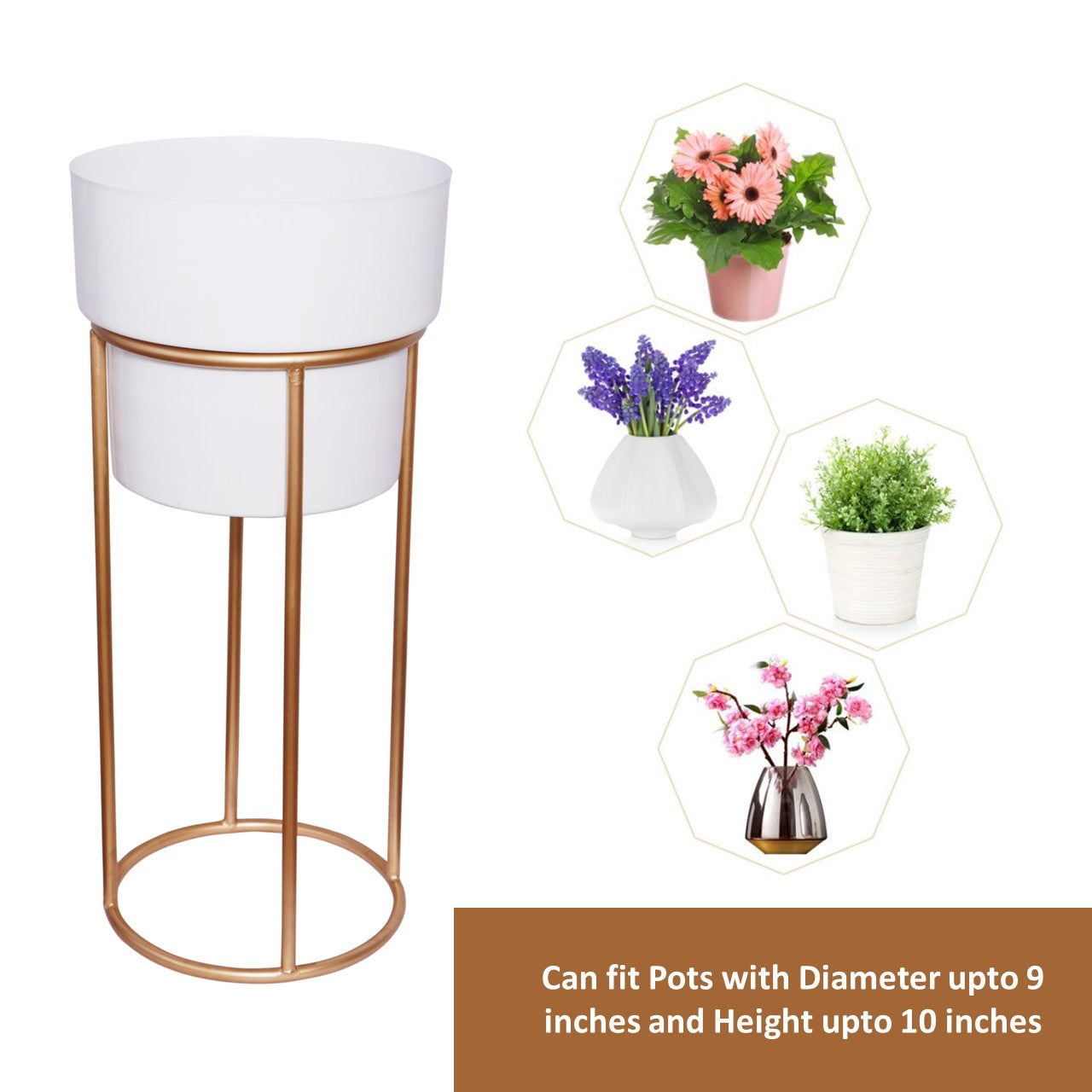 ecofynd White Dutone Metal Planter Pot with Stand