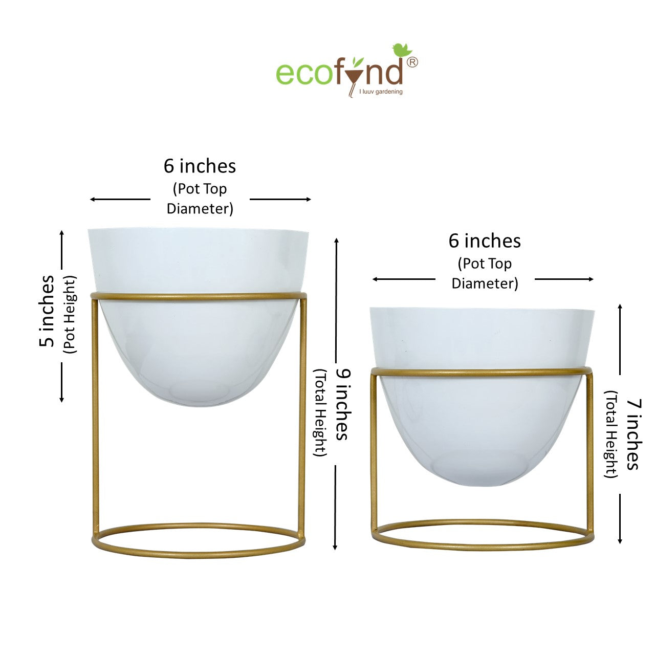ecofynd White Alle Metal Plant Pot with Stand (Set of 2)