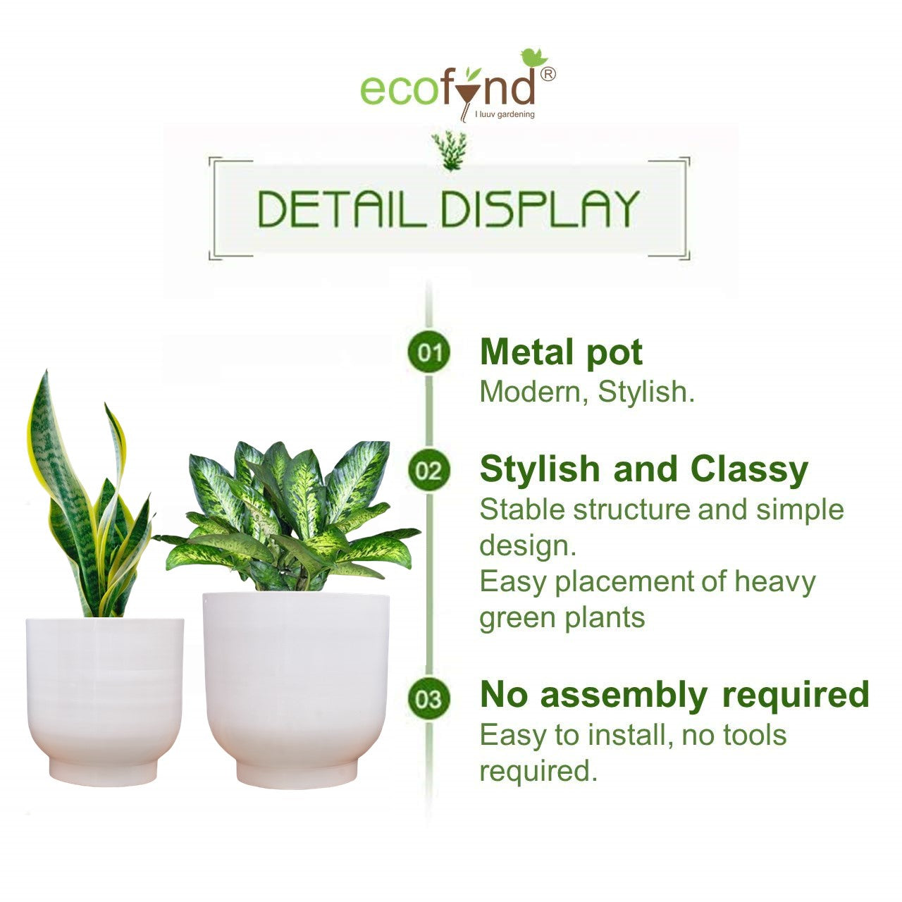 ecofynd White Eva Metal Plant Pots (Set of 2)