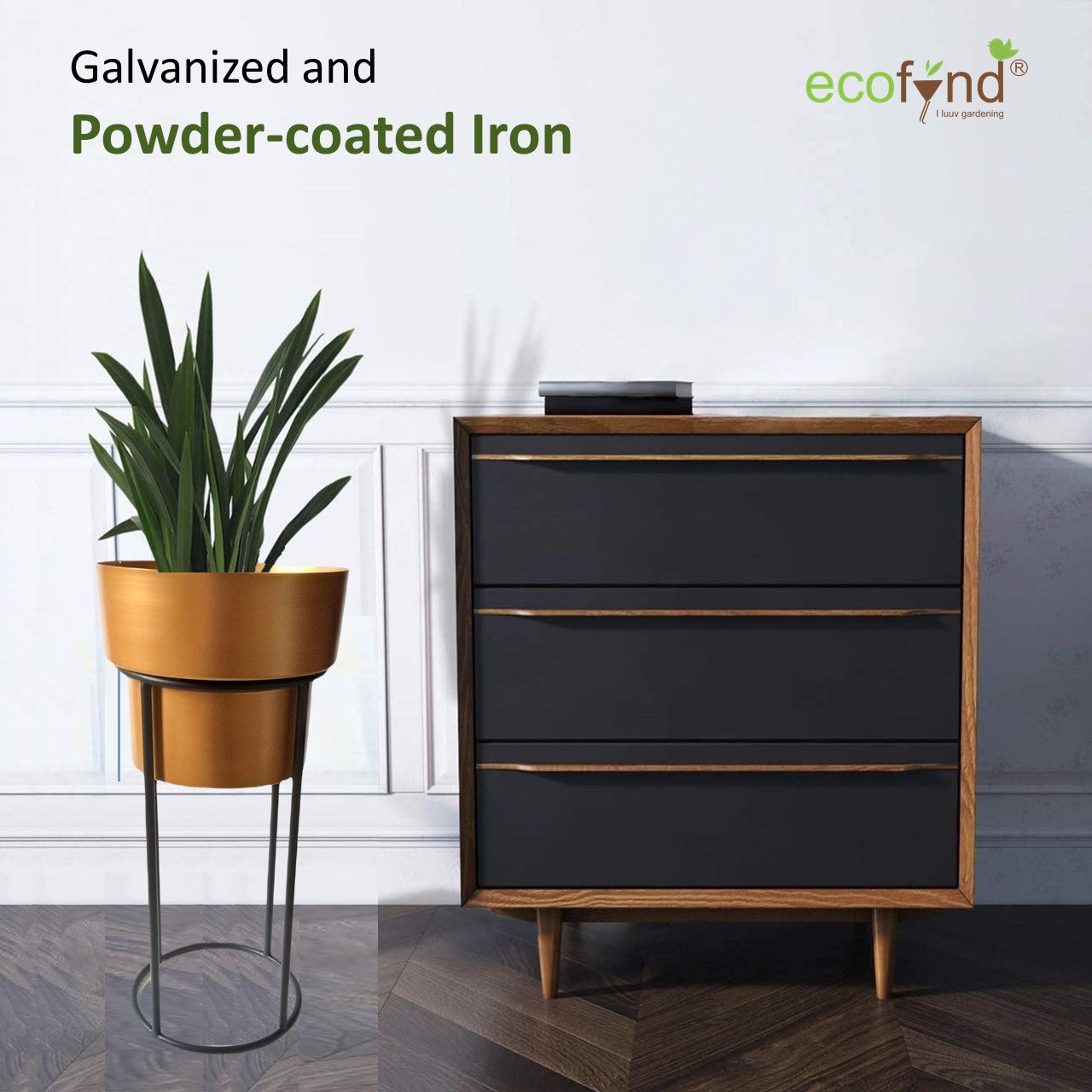 ecofynd Brown Dutone Metal Planter Pot with Stand