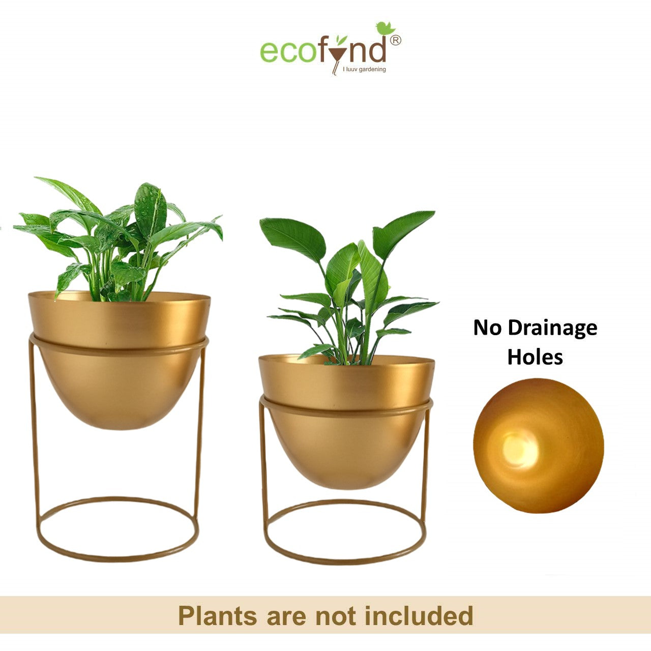 ecofynd Golden Alle Metal Plant Pot with Stand (Set of 2)