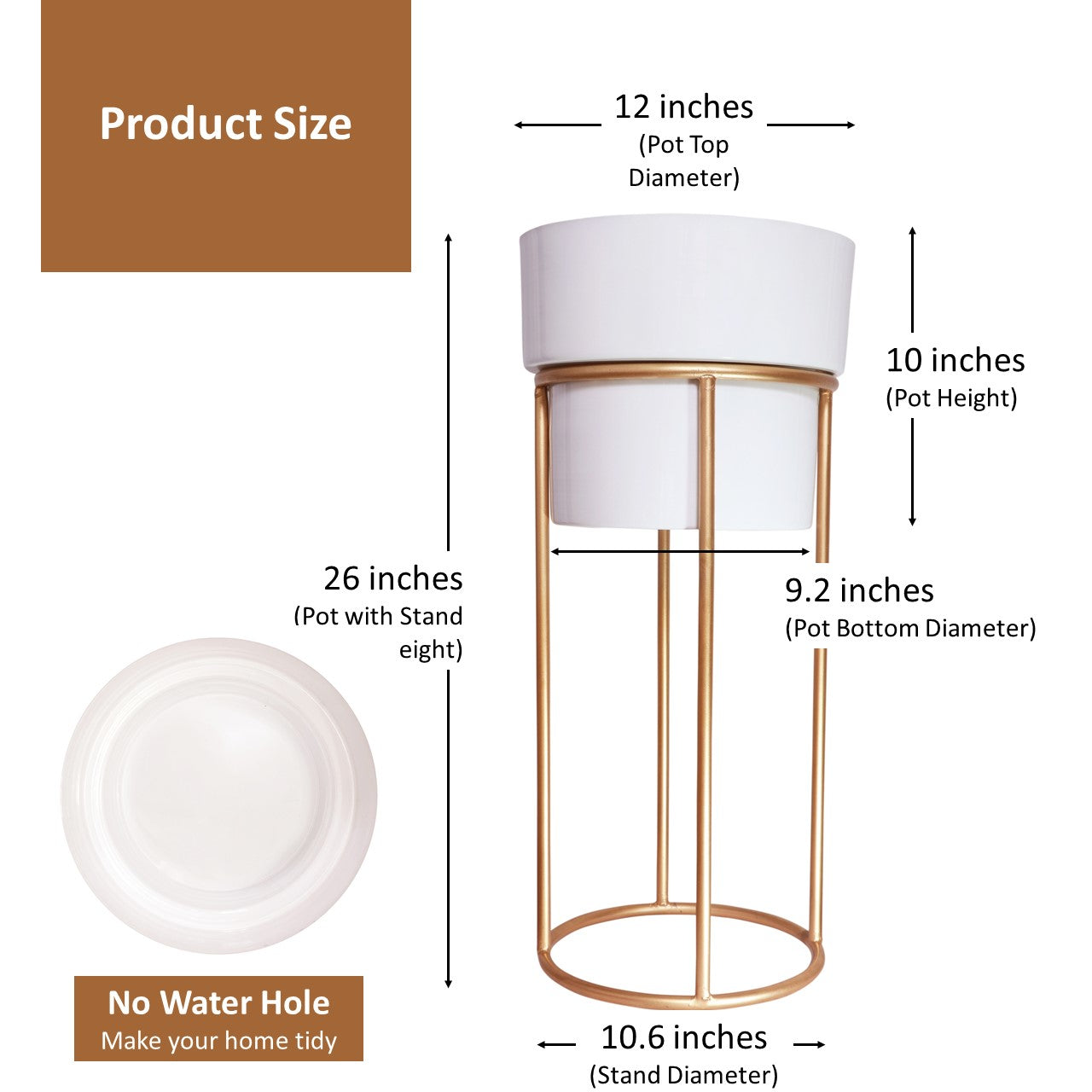 ecofynd White Dutone Metal Planter Pot with Stand