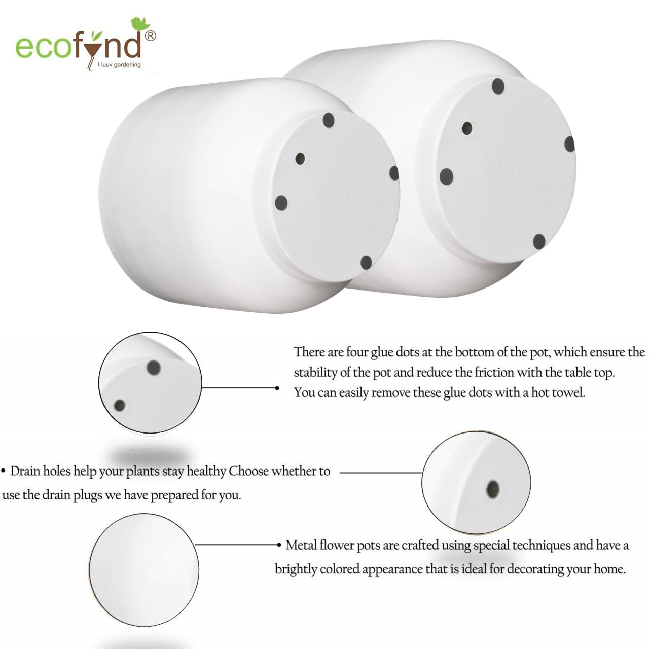 ecofynd White Eva Metal Plant Pots (Set of 2)