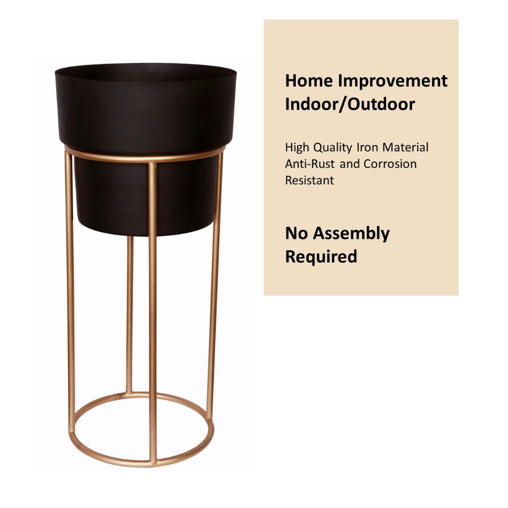 ecofynd Black Dutone Metal Planter Pot with Stand