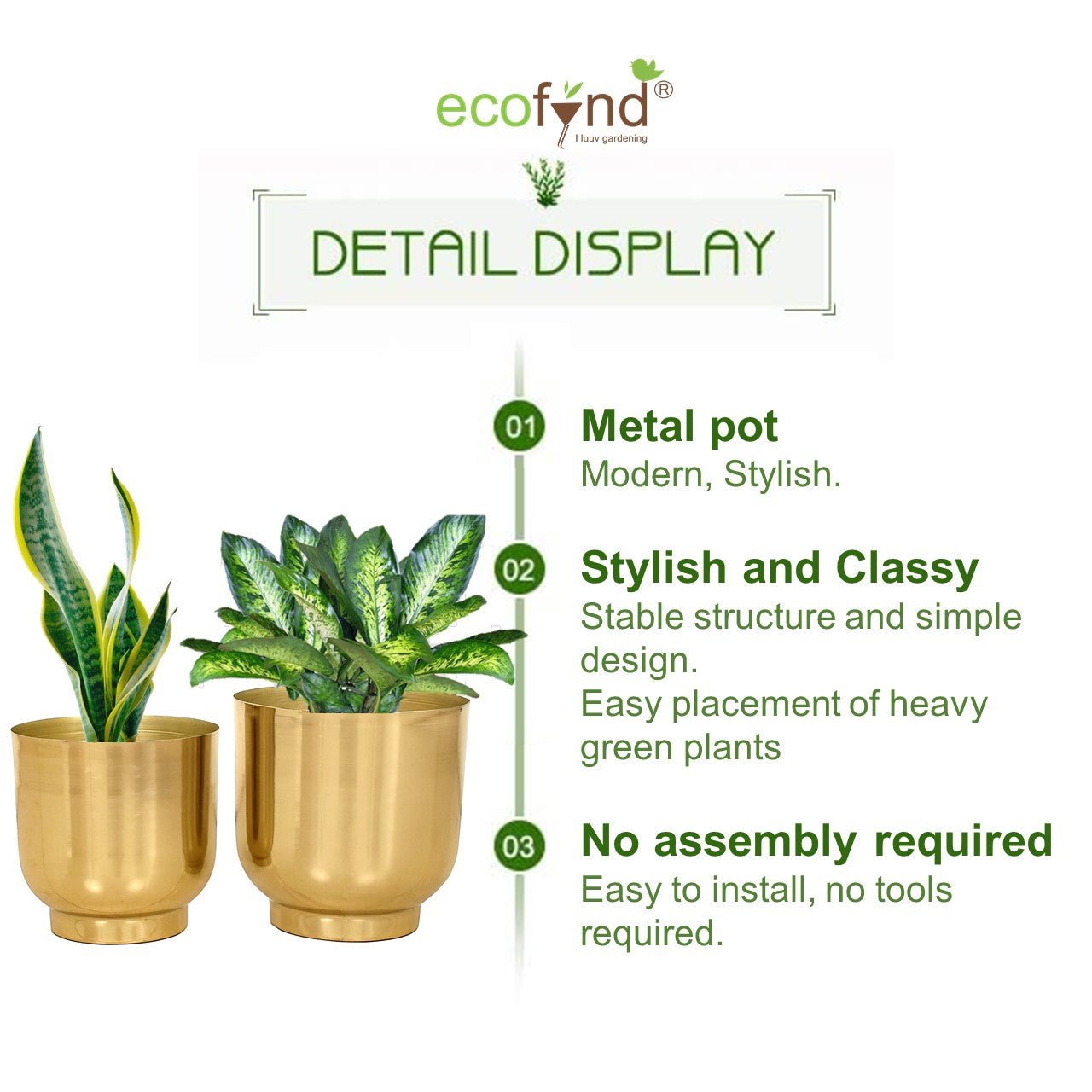 ecofynd Gold Eva Metal Plant Pots (Set of 2)