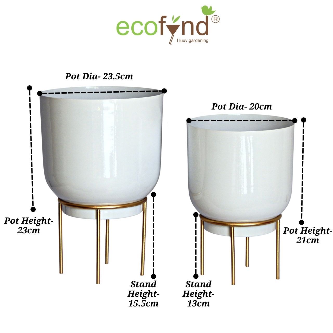 ecofynd White Eva Metal Plant Pot with Stand (Set of 2)