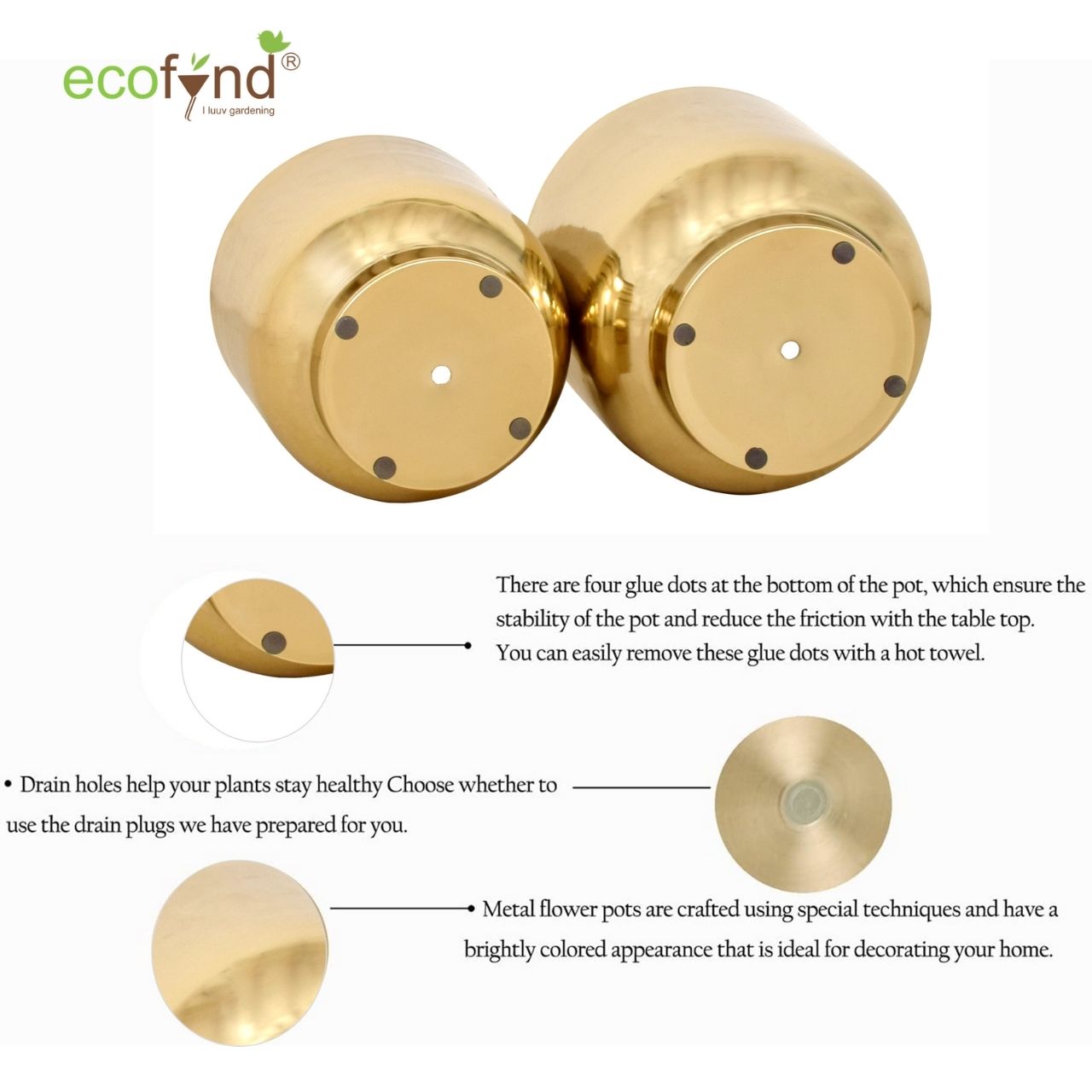 ecofynd Golden Eva Metal Plant Pot with Stand (Set of 2)