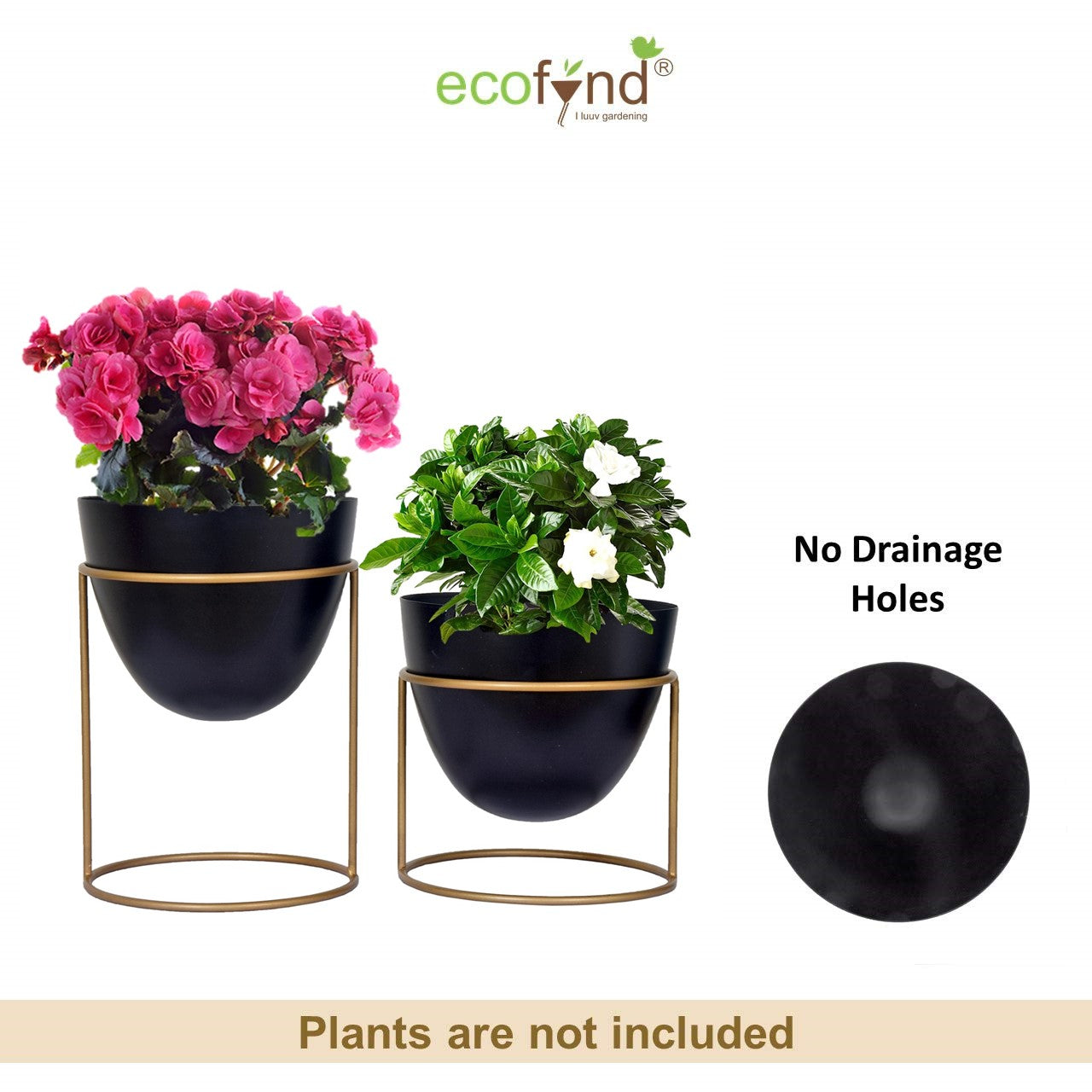 ecofynd Black Alle Metal Plant Pot with Stand (Set of 2)