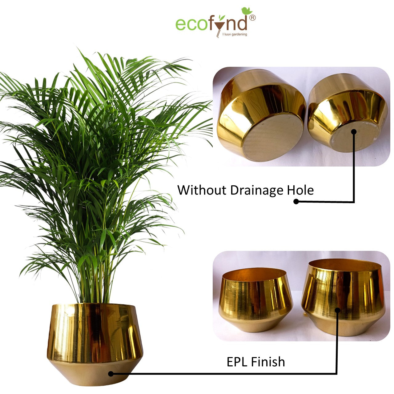 ecofynd Golden Alice Metal Plant Pot (Set of 2)