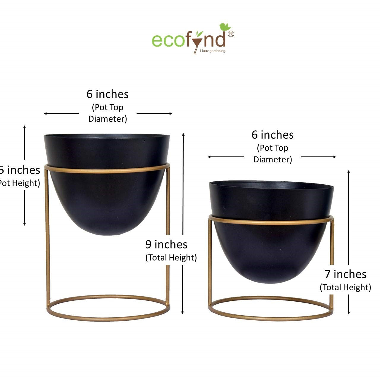 ecofynd Black Alle Metal Plant Pot with Stand (Set of 2)