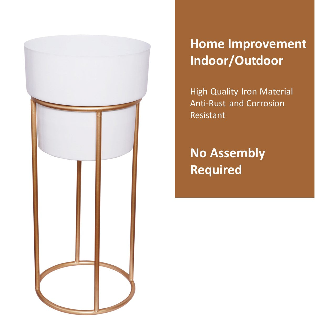 ecofynd White Dutone Metal Planter Pot with Stand