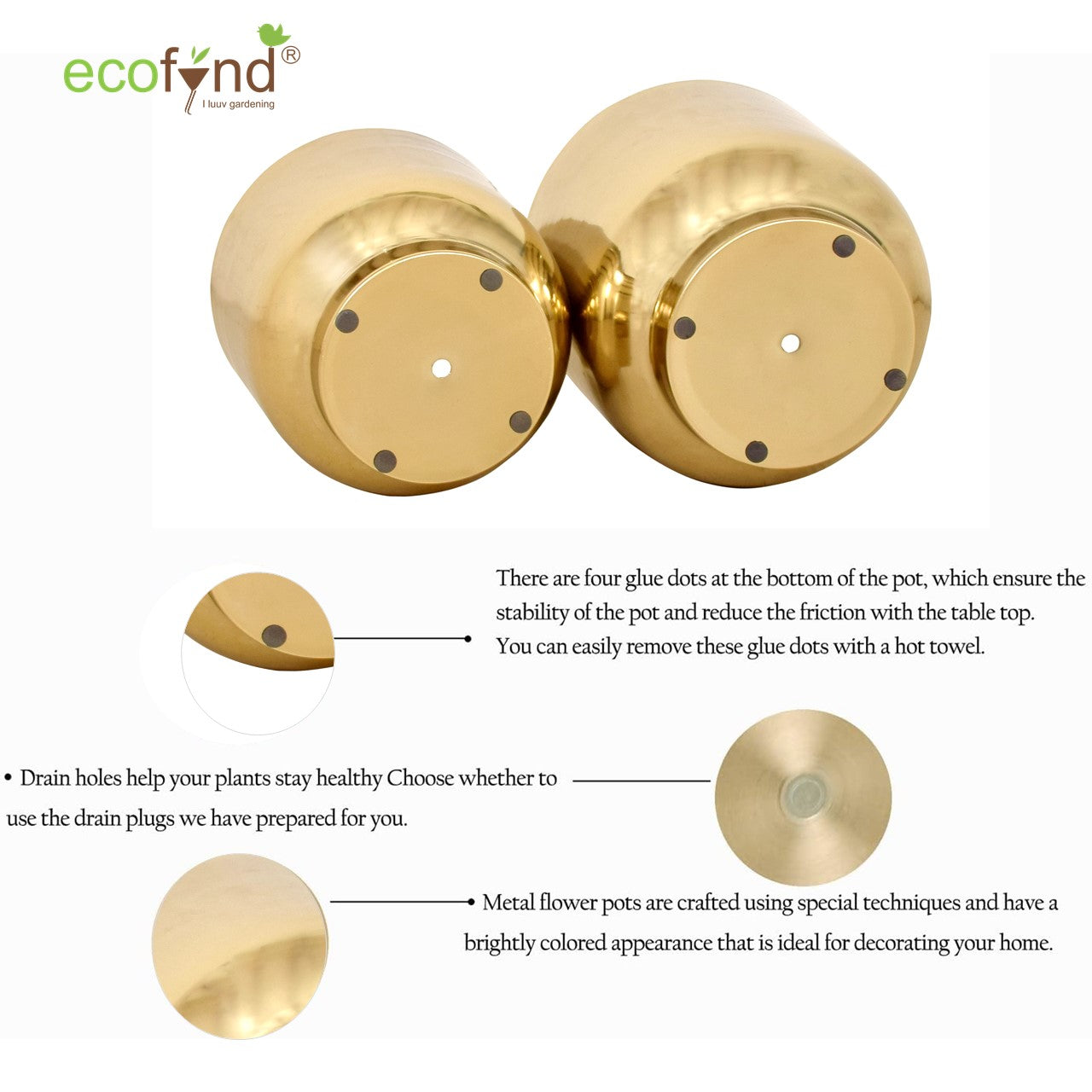 ecofynd Gold Eva Metal Plant Pots (Set of 2)