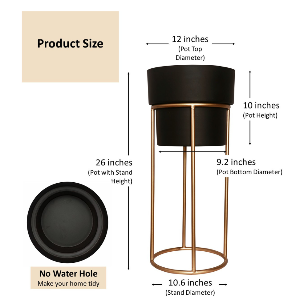 ecofynd Black Dutone Metal Planter Pot with Stand