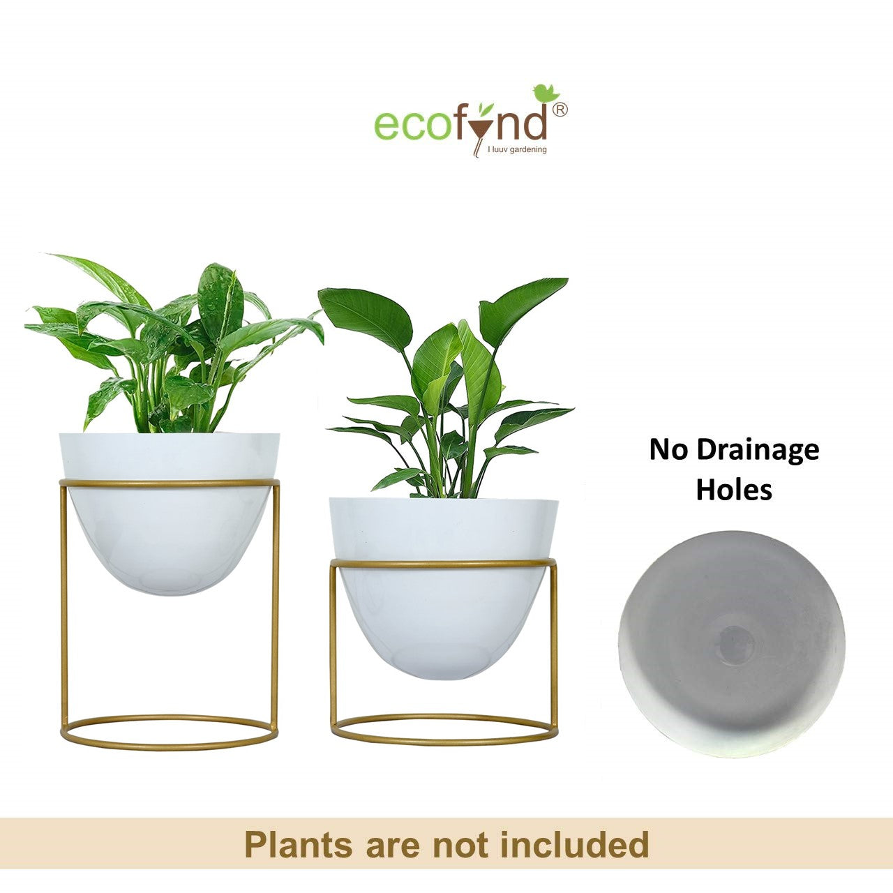 ecofynd White Alle Metal Plant Pot with Stand (Set of 2)
