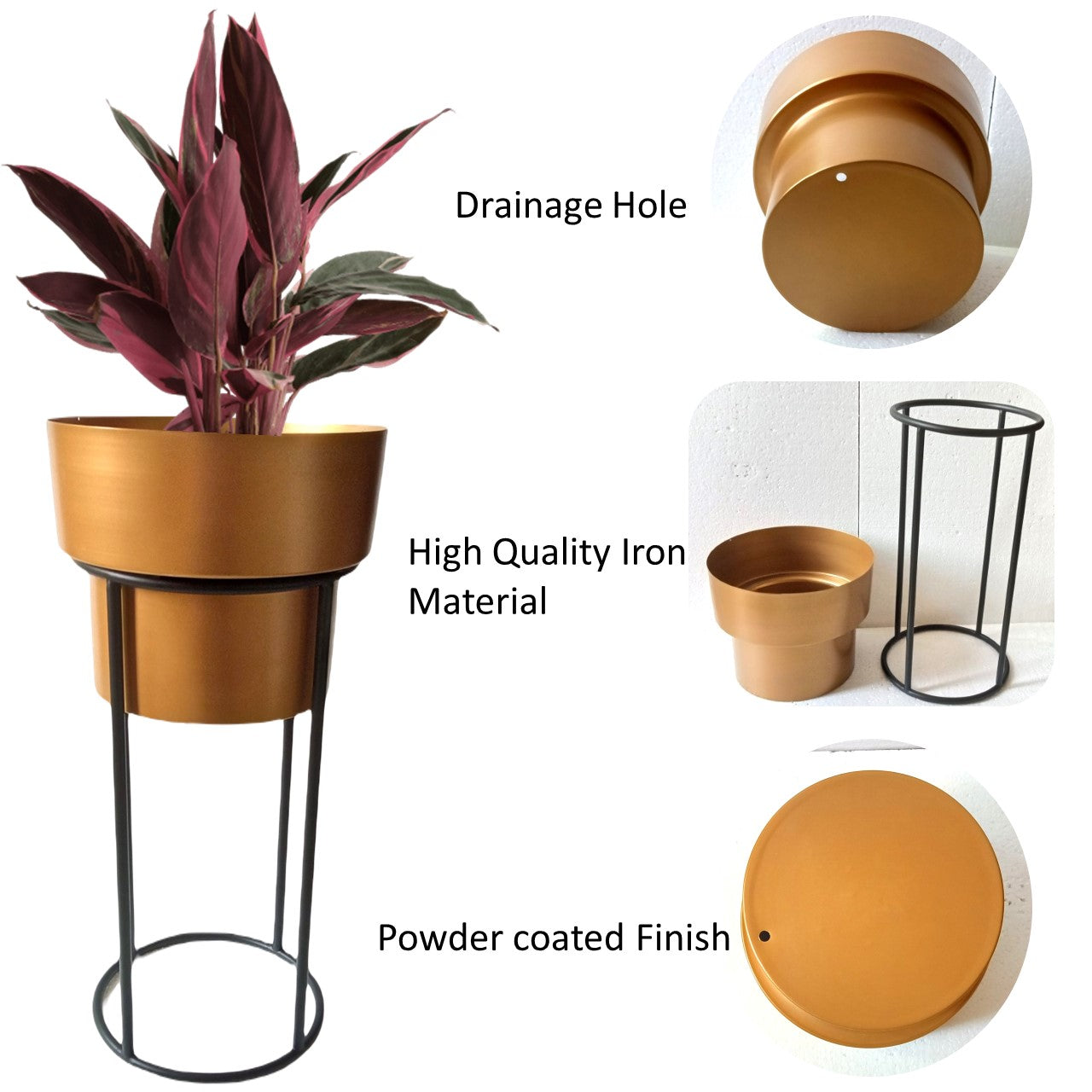 ecofynd Brown Dutone Metal Planter Pot with Stand