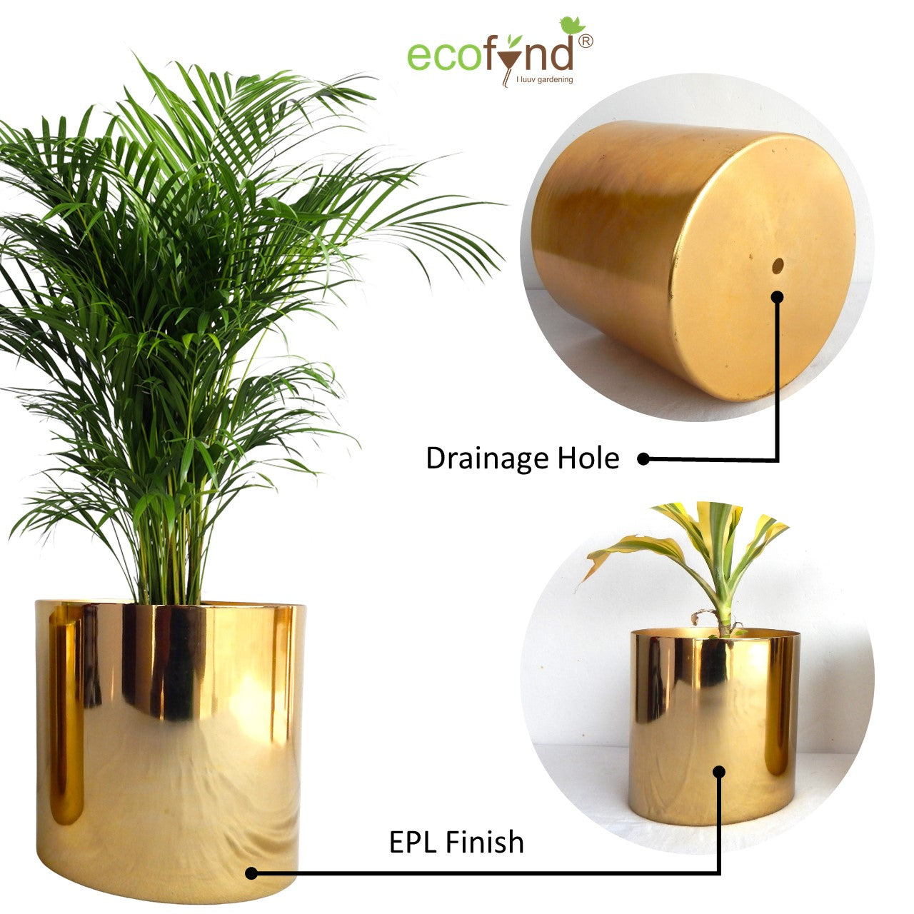 ecofynd Golden Grace Metal Plant Pots (Set of 2)