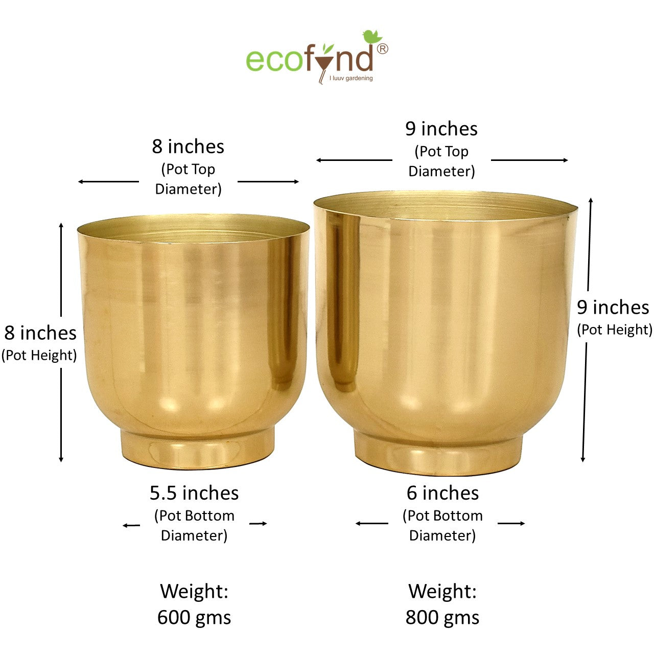 ecofynd Gold Eva Metal Plant Pots (Set of 2)