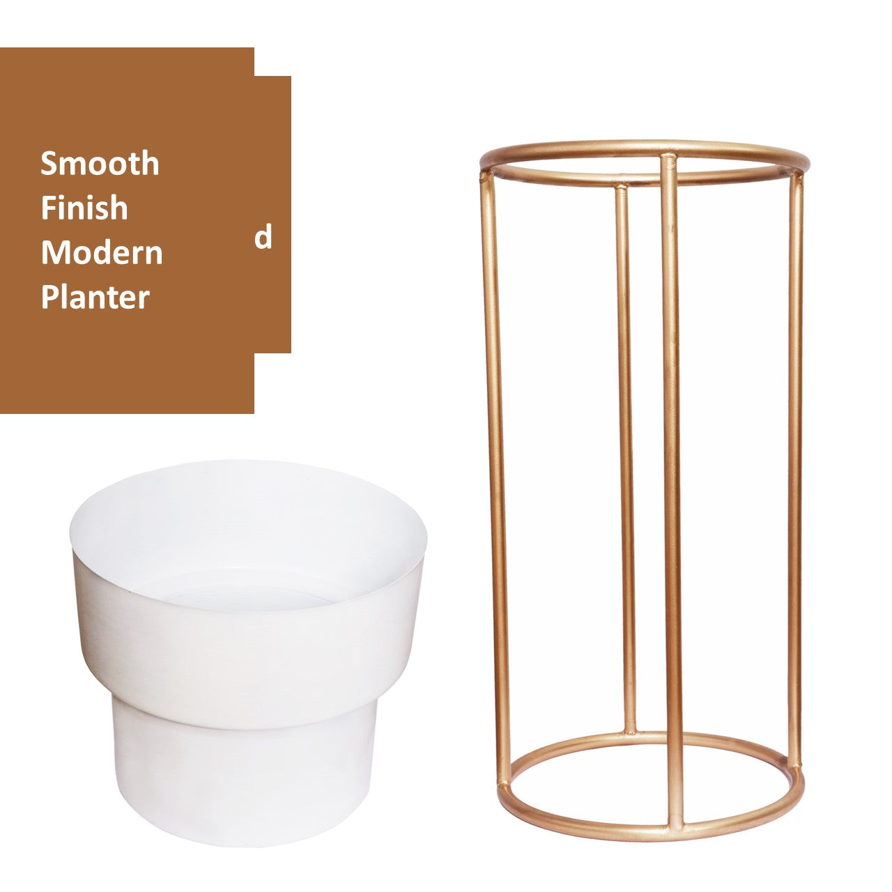 ecofynd White Dutone Metal Planter Pot with Stand
