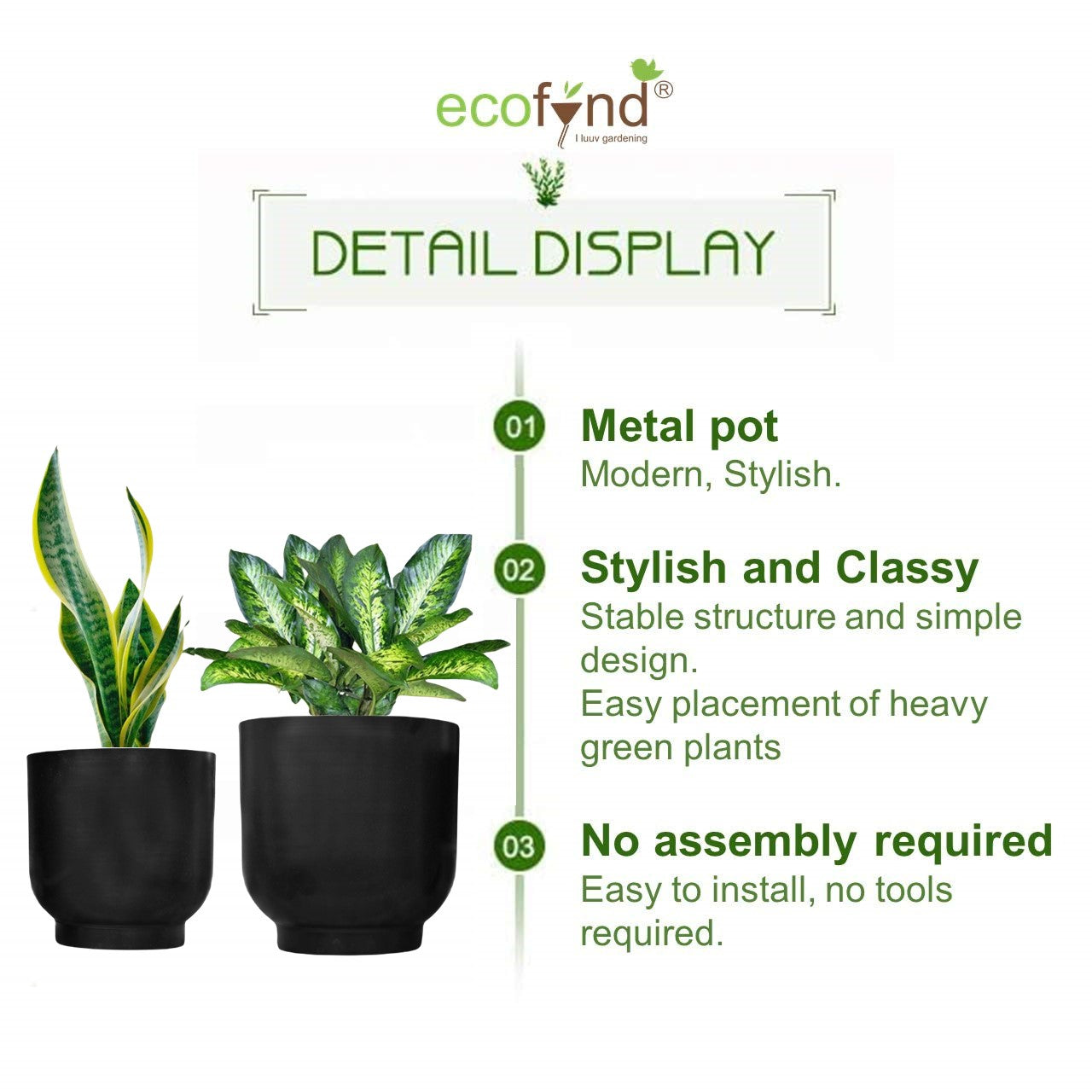 ecofynd Black Eva Metal Plant Pots (Set of 2)