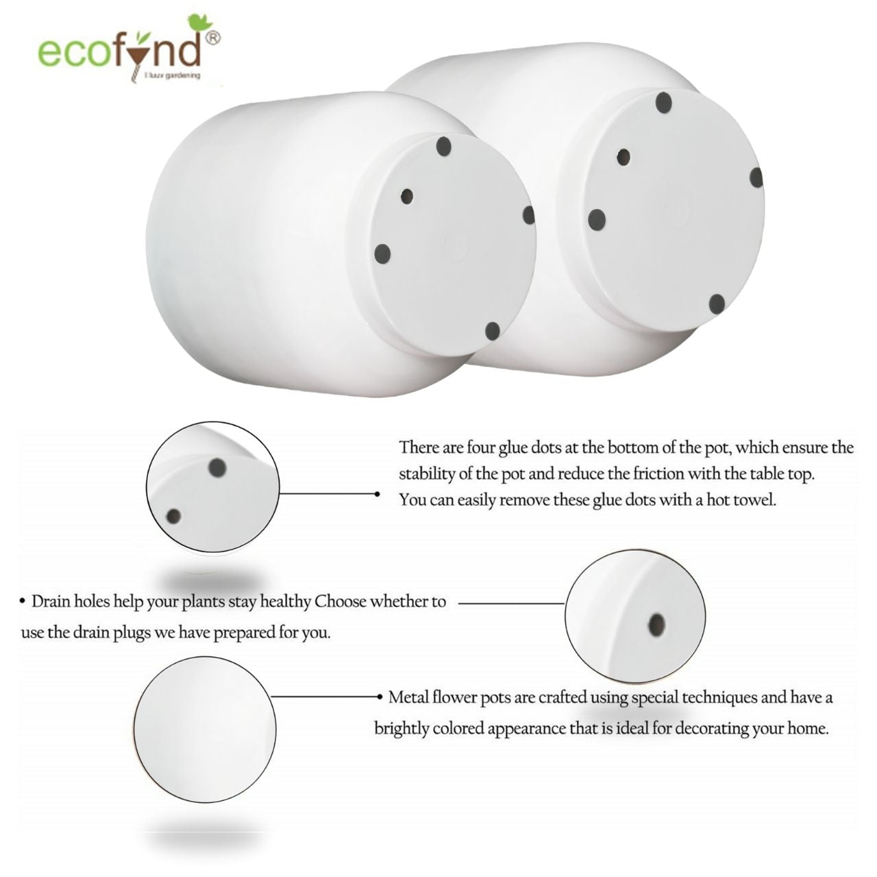 ecofynd White Eva Metal Plant Pot with Stand (Set of 2)