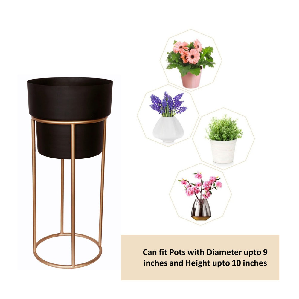 ecofynd Black Dutone Metal Planter Pot with Stand