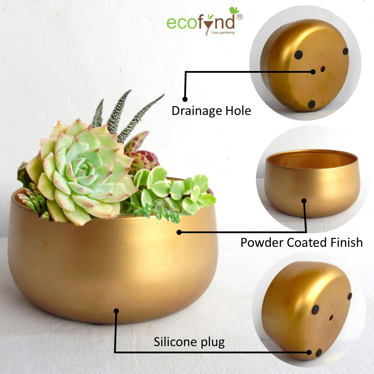 ecofynd Golden Zoe Metal Plant Pots