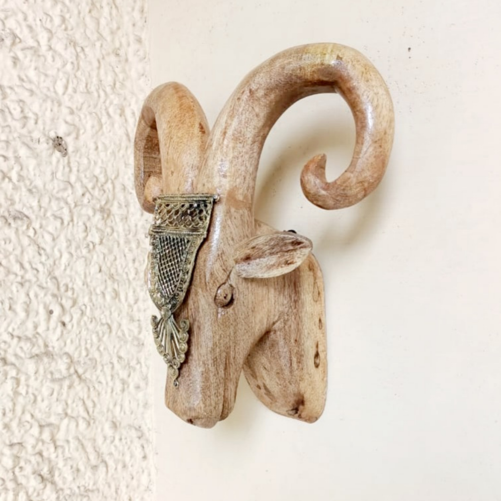 Handcrafted Wooden Ram Head