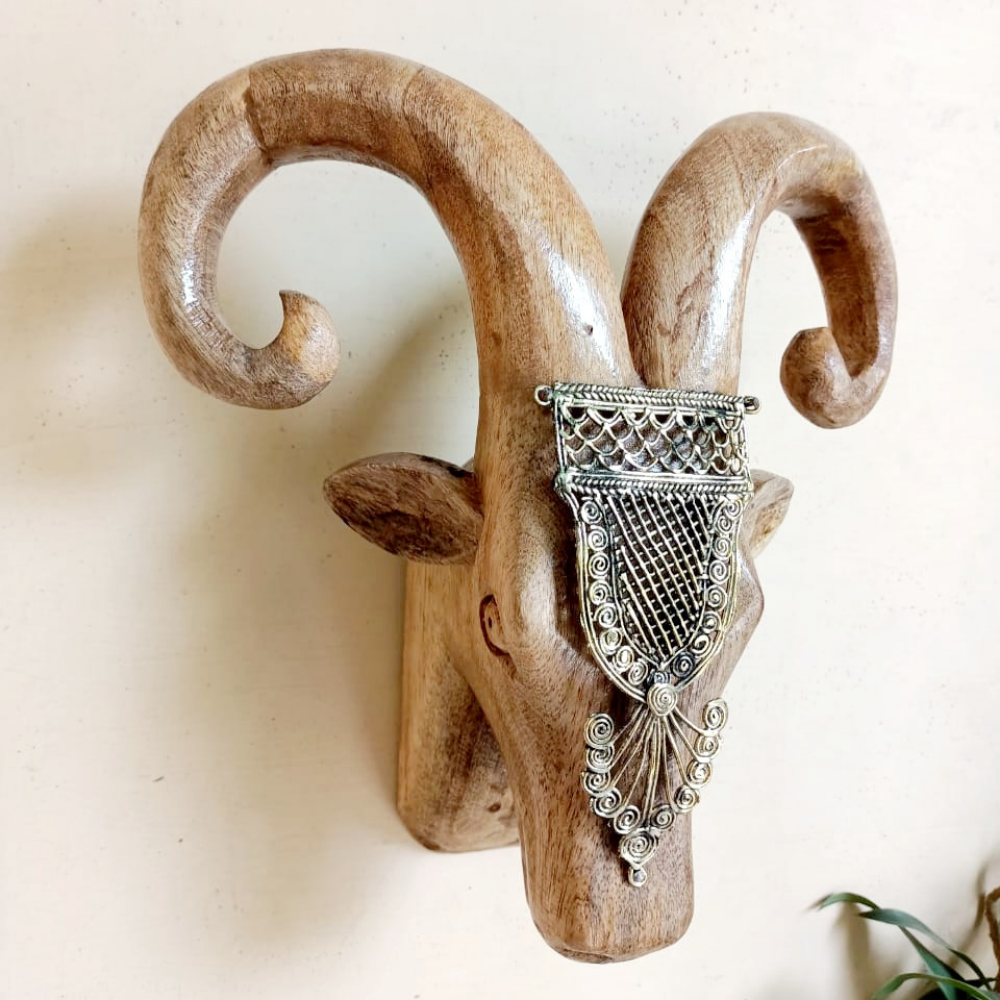 Handcrafted Wooden Ram Head