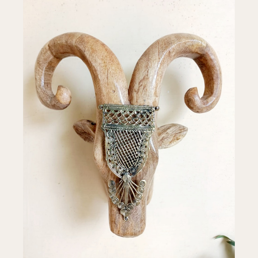 Handcrafted Wooden Ram Head