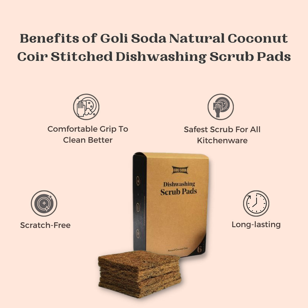 
                  
                    Goli Soda - Natural Coconut Coir Dishwashing Scrub Pads (Pack of 6 Scrubs)
                  
                