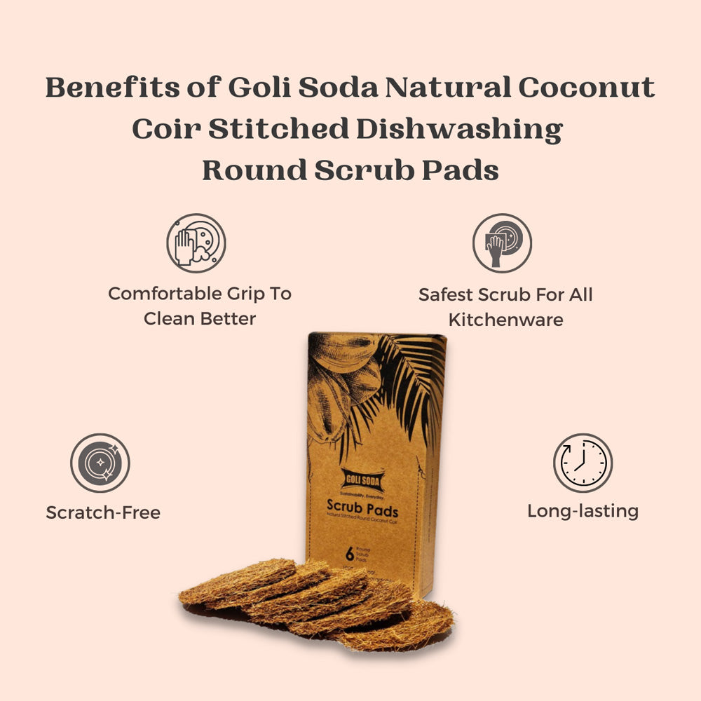 
                  
                    Goli Soda Natural Coconut Coir Round Stitched Dishwashing Scrub Pads (Pack of 6 Scrubs)
                  
                