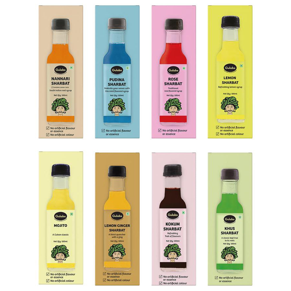 Gulabs Mini Sharbat Syrups Combo (Pack of 8) - 100ml