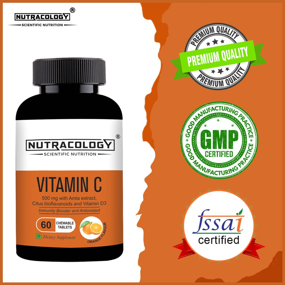 
                  
                    Nutracology Vitamin C Chewable Tablets 500mg Immunity Booster, Glowing Skin Orange Flavour (60 Tablets)
                  
                