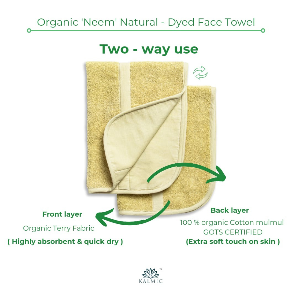 Kalmic Organic Face Towel - Green (Set of 2)