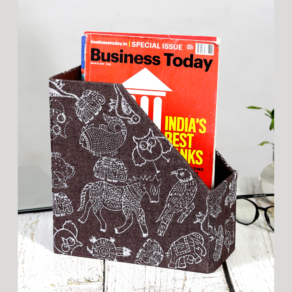 Indha Single Compartment Multiutility Magazine Cum Books Holder in Block Print Jute