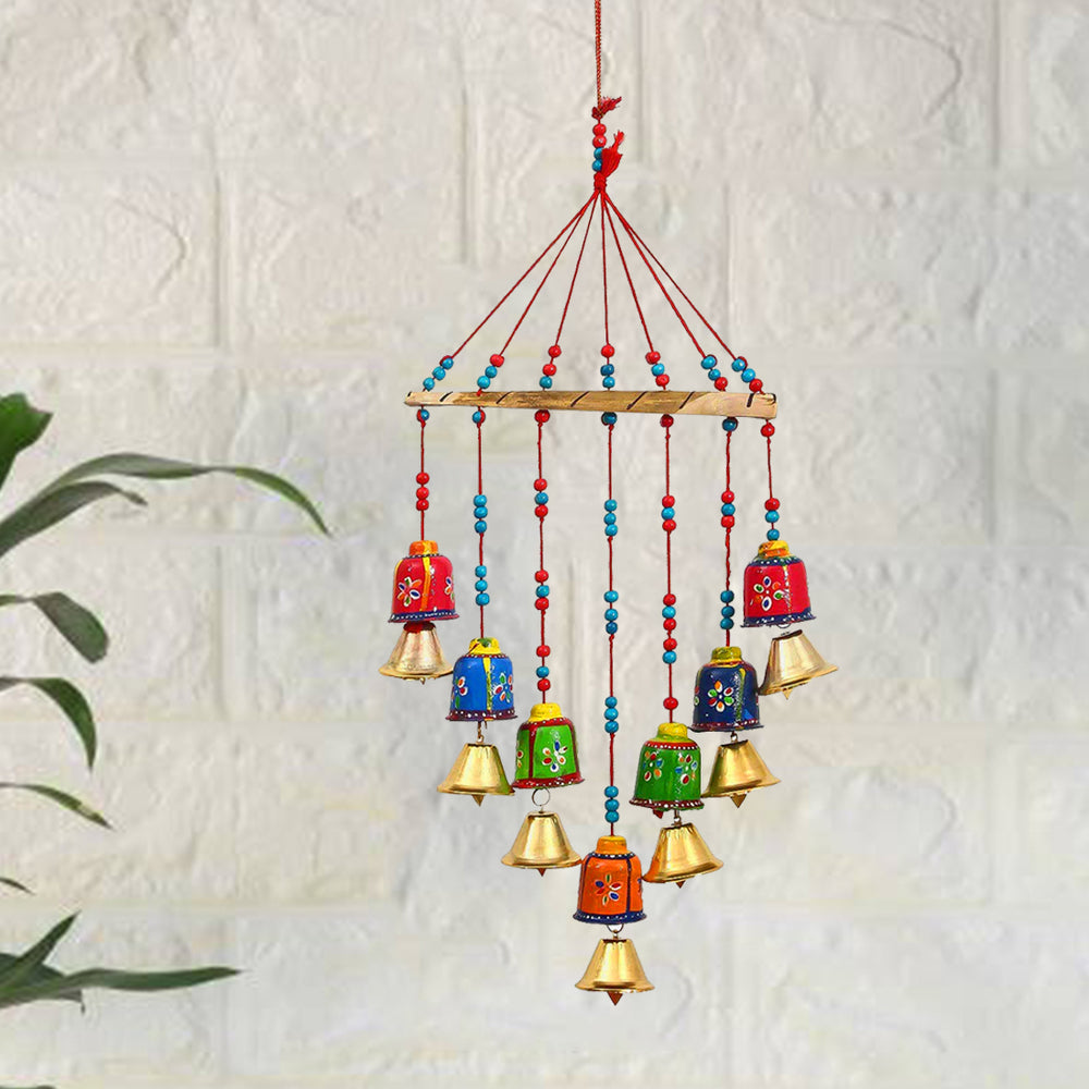 NAVYA Creation Wooden Rajasthani Colored Bells Design Wall Hanging